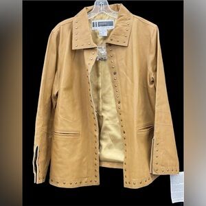NWT JL Studio leather jacket with studs, size 16W, camel colored, gorgeous
